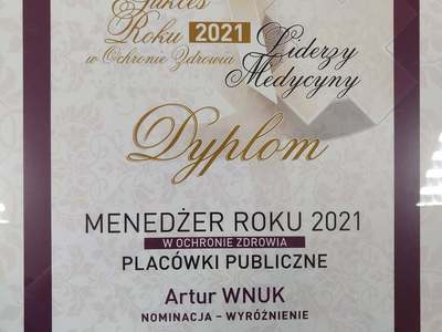 Dyplom Menedżer Roku 2021 