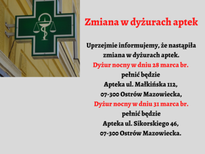 Informacja o zmianach w dyżurach aptek