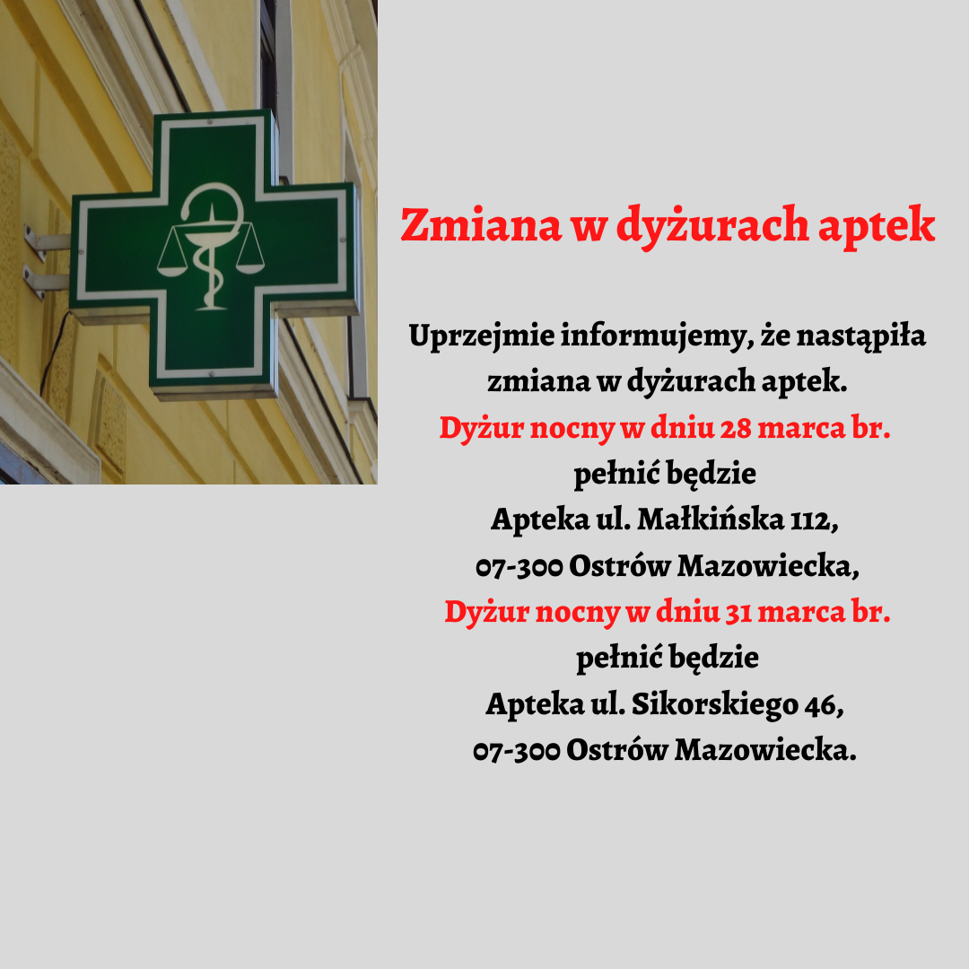 Informacja o zmianach w dyżurach aptek 