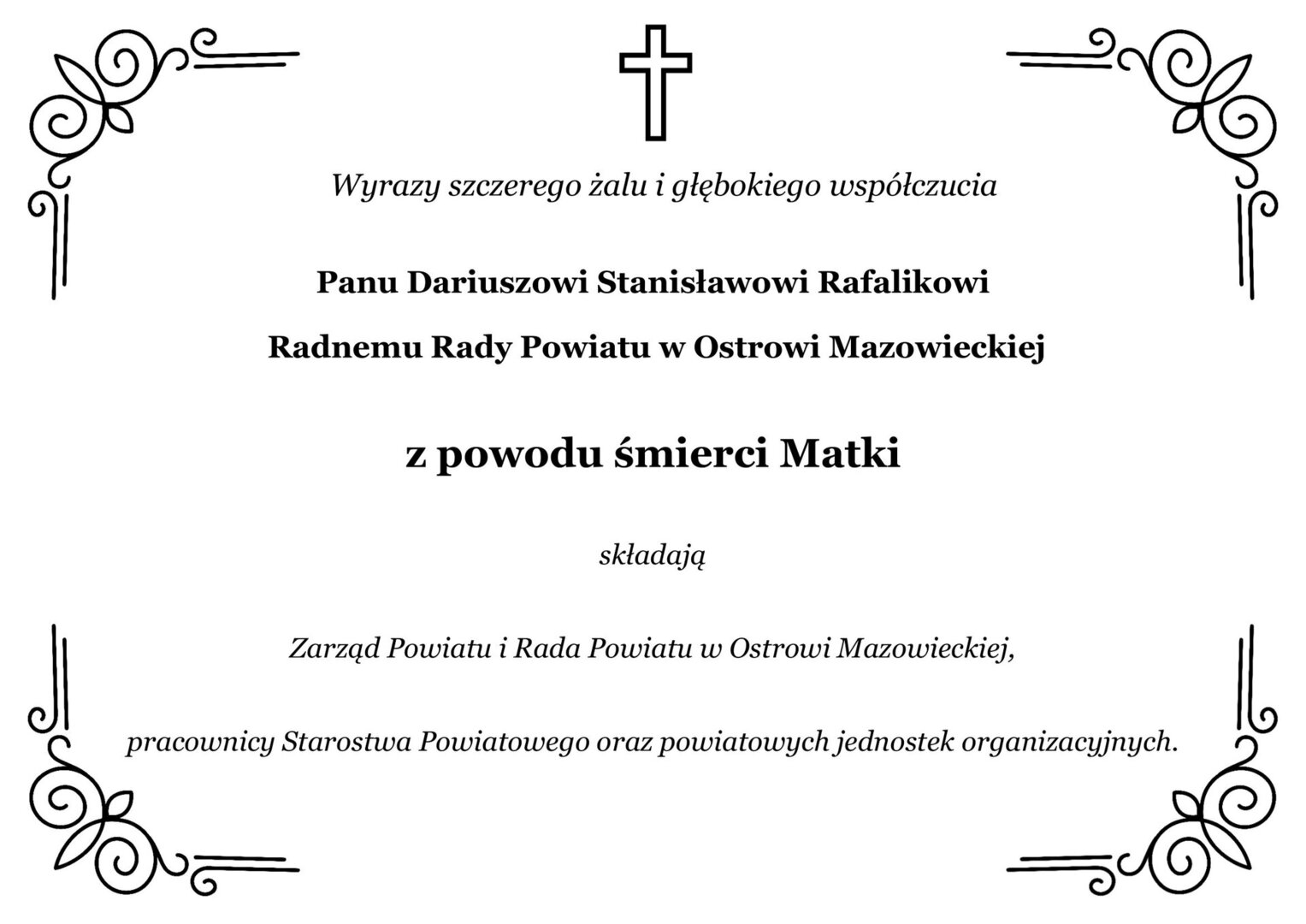 Wyrazy współczucia z powodu śmierci Matki Radnego 