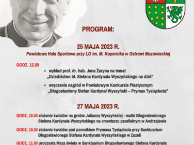 Plakat informujący o obchodach Dnia Patrona Powiatu Ostrowskiego