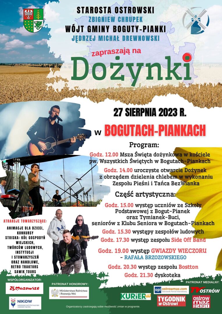 plakat dożynkowy informujący o wydarzeniu 