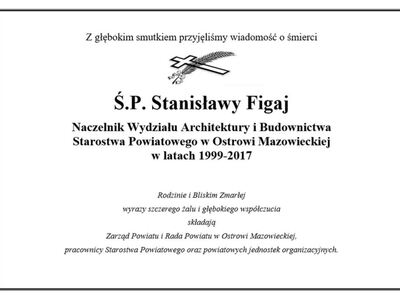 Wyrazy współczucia z powodu śmierci Ś.P Stanisławy Figaj