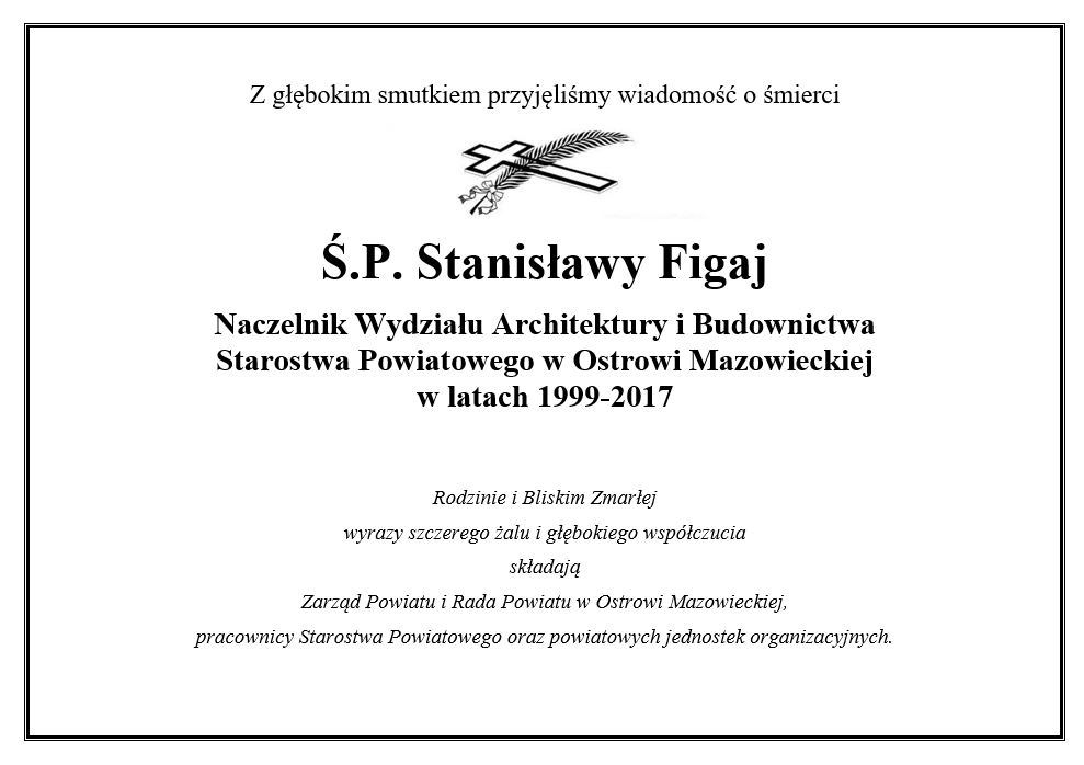 Wyrazy współczucia z powodu śmierci Ś.P Stanisławy Figaj