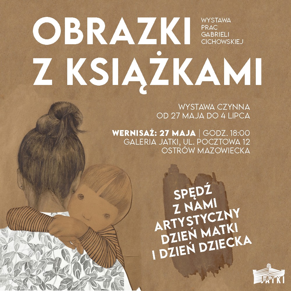 plakat informujący o wystawie OBRAZKI Z KSIĄŻKAMI 