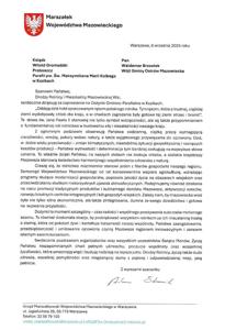 List z okazji Dożynek od Marszałka Województwa mazowieckiego Adama Struzika
