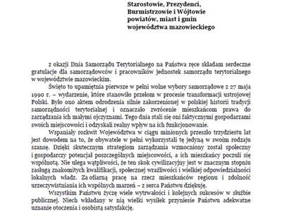 Życzenia od Wojewody Mazowieckiego