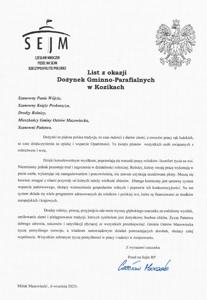 List z okazji Dożynek od Wiceministra Czesława Mroczka