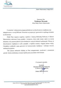 Podziękowanie za zaangażowanie w rozwój Bibliotek