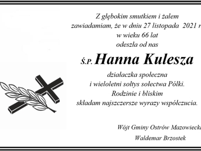 Odeszła Hanna Kulesza
