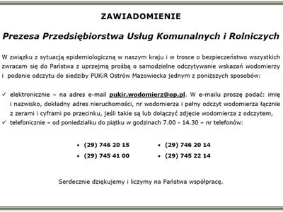 Zawiadomienie Prezesa Przedsiębiorstwa Usług Komunalnych i Rolniczych