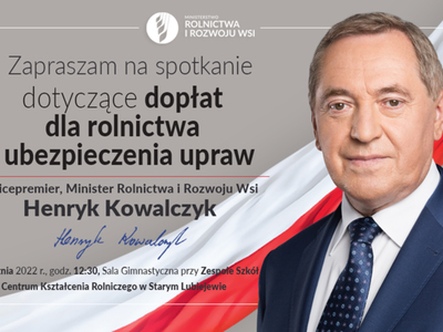 Zaproszenie na spotkanie dotyczące dopłat dla rolnictwa i ubezpieczenia upraw