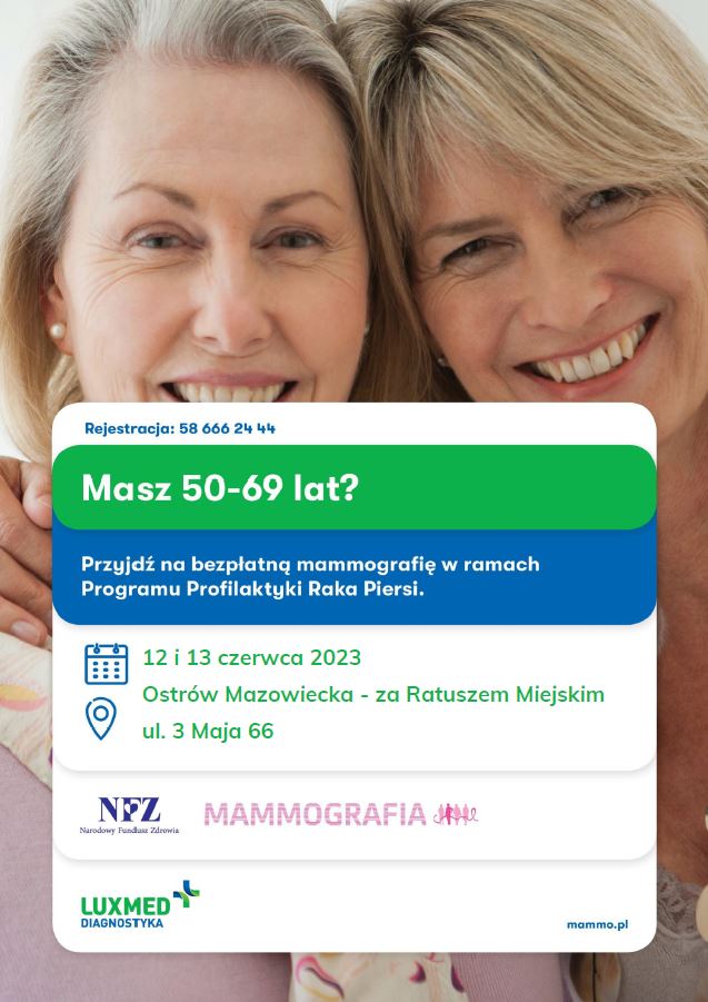 Bezpłatne badania mammograficzne dla Pań w wieku 50-69 lat finansowane przez NFZ w ramach Programu Profilaktyki Raka Piersi