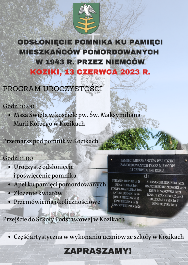 Odsłonięcie Pomnika ku Pamięci Mieszkańców Pomordowanych w 1943 r. przez Niemców