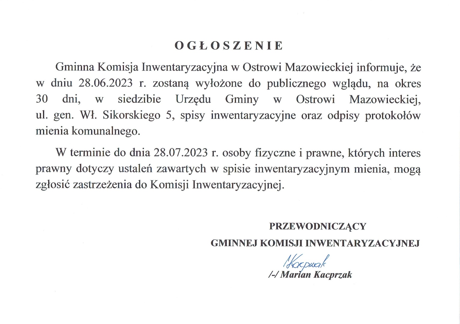 ogłoszenie