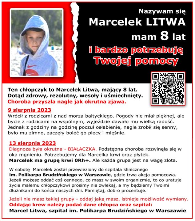 Zbiórka krwi dla Marcelka